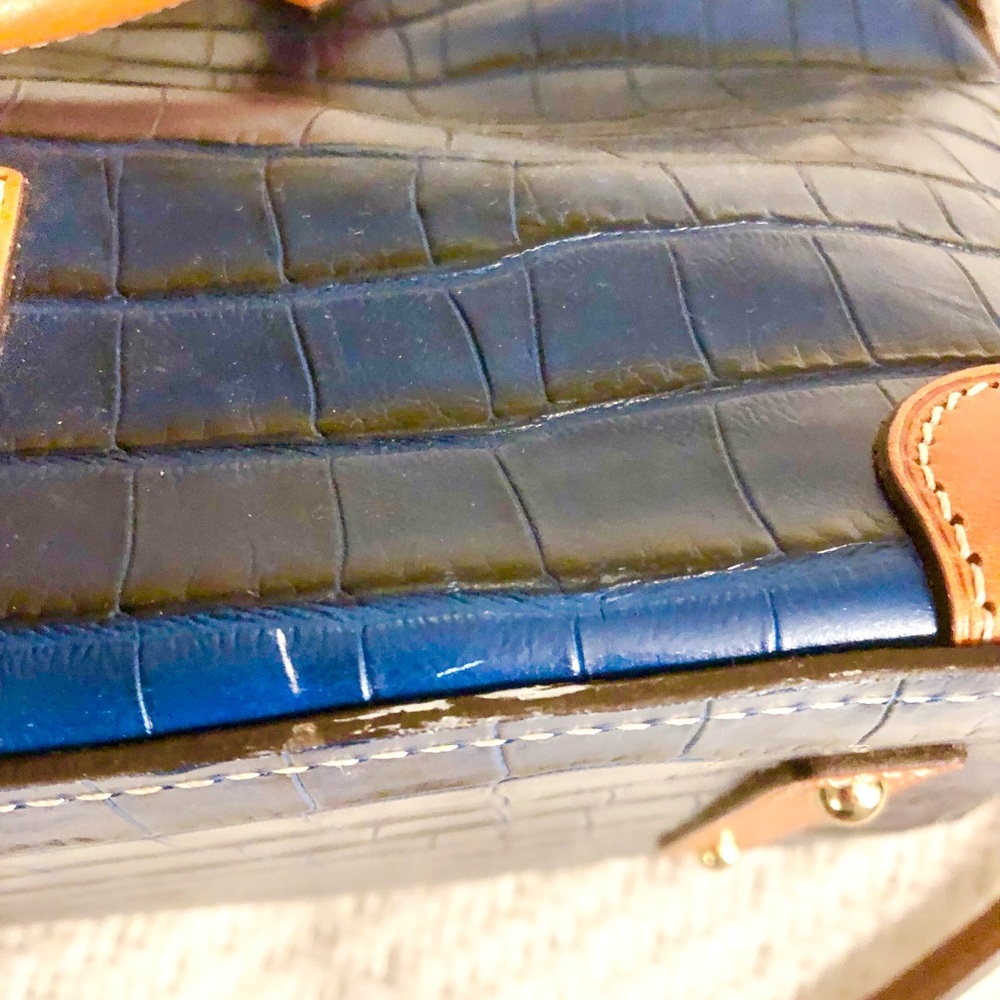 Dooney & Bourke Navy Croc Embossed Satchel with Tan Trim - Picture 13 of 16